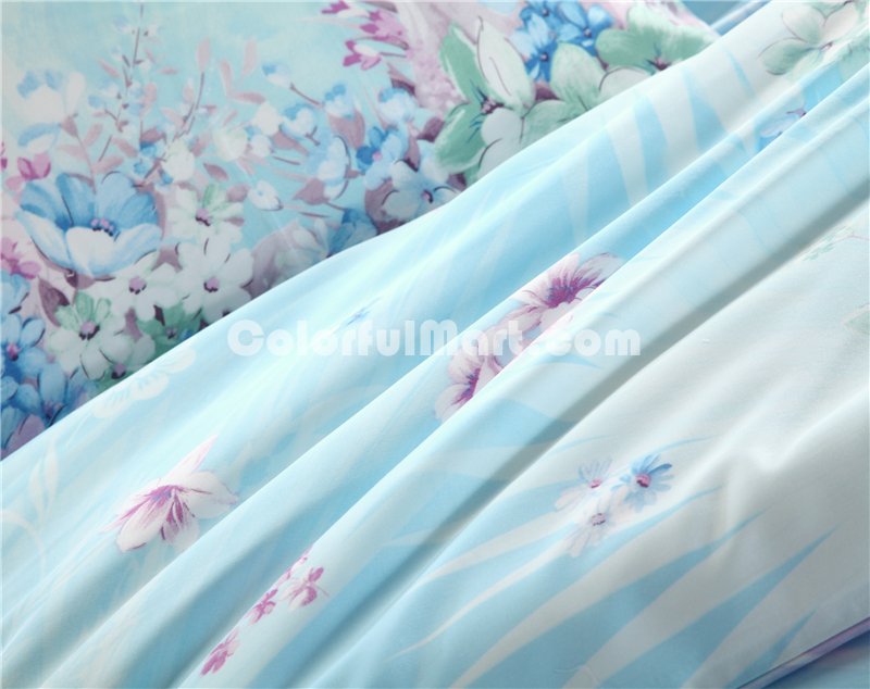Fremantle Blue Bedding Set Girls Bedding Floral Bedding Duvet Cover Pillow Sham Flat Sheet Gift Idea - Click Image to Close