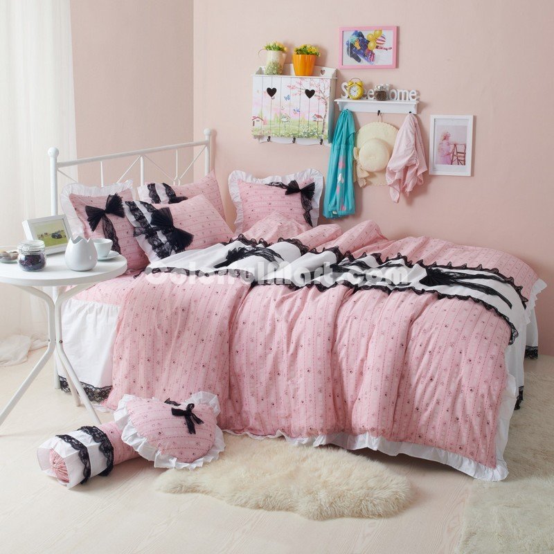 Black Temptation Cats Pink Princess Bedding Girls Bedding Duvet Cover Set - Click Image to Close
