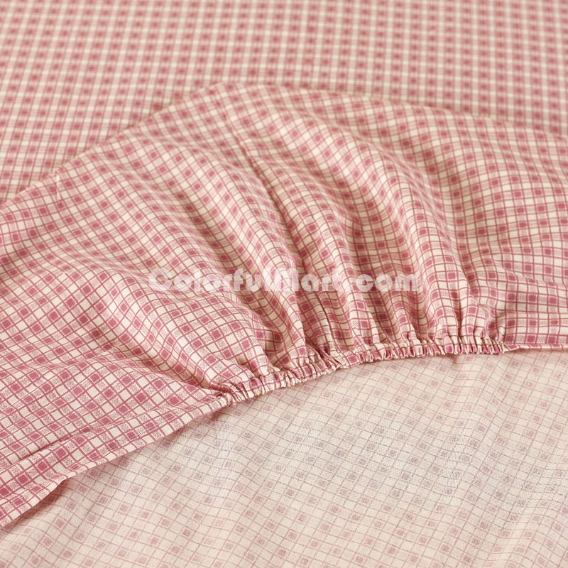 Plaids Pink 100% Cotton 4 Pieces Bedding Set Duvet Cover Pillow Shams Fitted Sheet - Click Image to Close