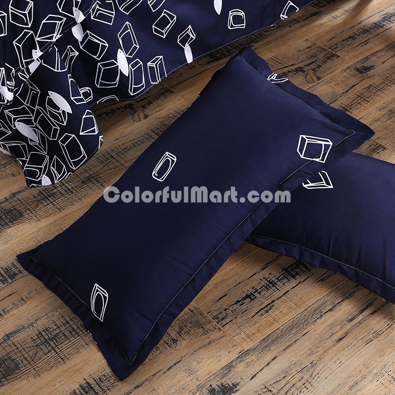 Cubes Blue Bedding Set Duvet Cover Pillow Sham Flat Sheet Teen Kids Boys Girls Bedding - Click Image to Close