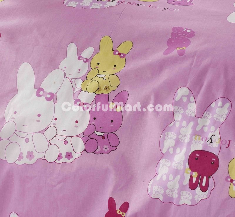Rabbit Pink 3 Pieces Girls Bedding Sets - Click Image to Close