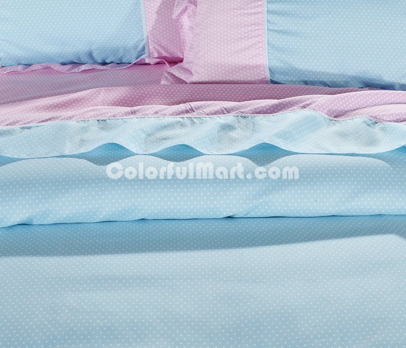 Dots Sky Blue And Pink Princess Bedding Teen Bedding Girls Bedding - Click Image to Close