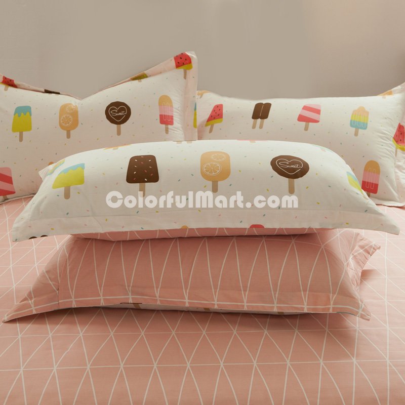 Ice Cream Beige 100% Cotton Luxury Bedding Set Kids Bedding Duvet Cover Pillowcases Fitted Sheet - Click Image to Close