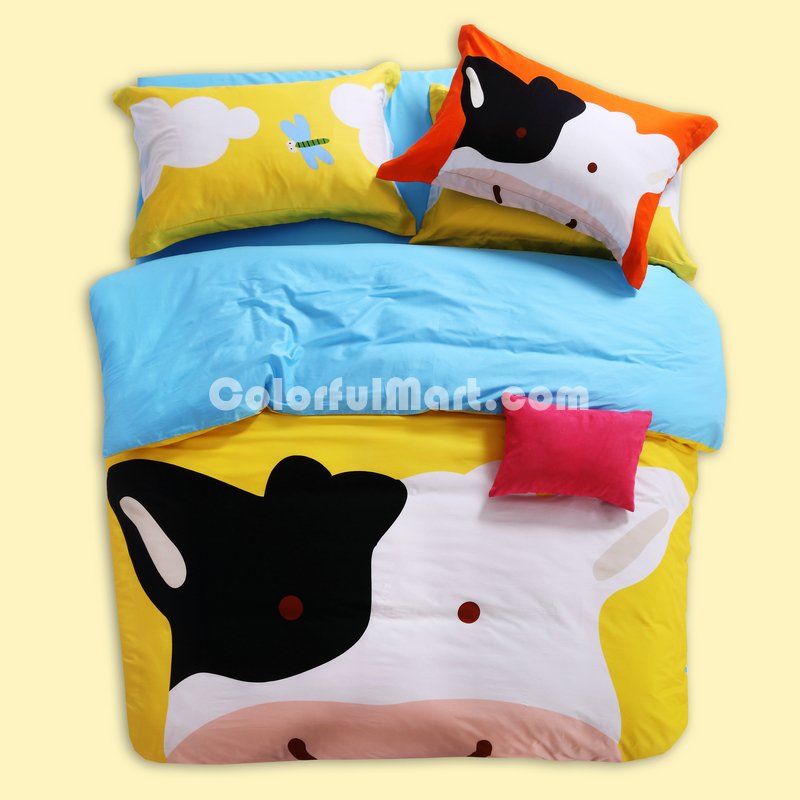 The Cute Cow Yellow Cartoon Animals Bedding Kids Bedding Teen Bedding - Click Image to Close