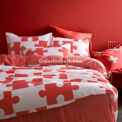 Jigsaw Puzzles Red Bedding Kids Bedding Teen Bedding Dorm Bedding Gift Idea