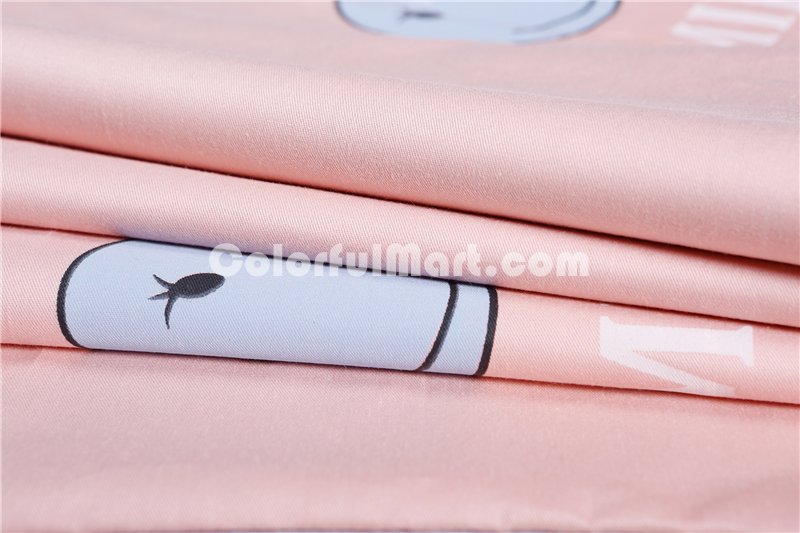 Smiling Face Pink Bedding Set Teen Bedding Kids Bedding Duvet Cover Pillow Sham Flat Sheet Gift Idea - Click Image to Close