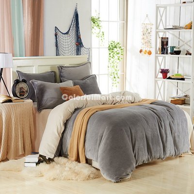 Silver Gray And Beige Flannel Bedding Winter Bedding
