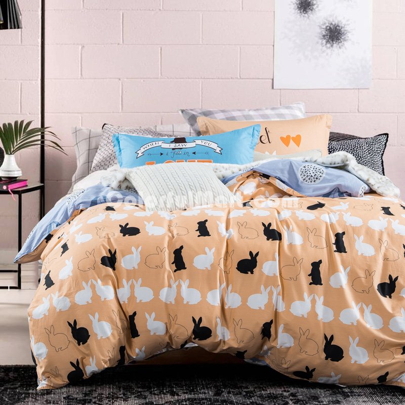 Sweet Honey Orange 100% Cotton 4 Pieces Bedding Set Duvet Cover Pillow Shams Fitted Sheet - Click Image to Close