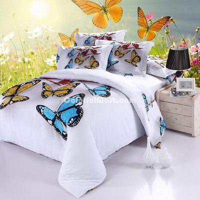Gift Ideas Butterflies White Bedding Sets Teen Bedding Dorm Bedding Duvet Cover Sets 3D Bedding Animal Print Bedding