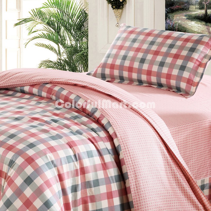 Sophie Check Pink 3 Pieces Girls Bedding Sets - Click Image to Close