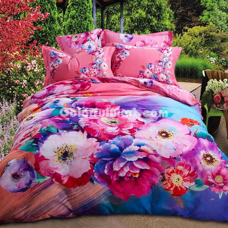 Rich Garden Red Bedding Set Modern Bedding Collection Floral Bedding Stripe And Plaid Bedding Christmas Gift Idea - Click Image to Close