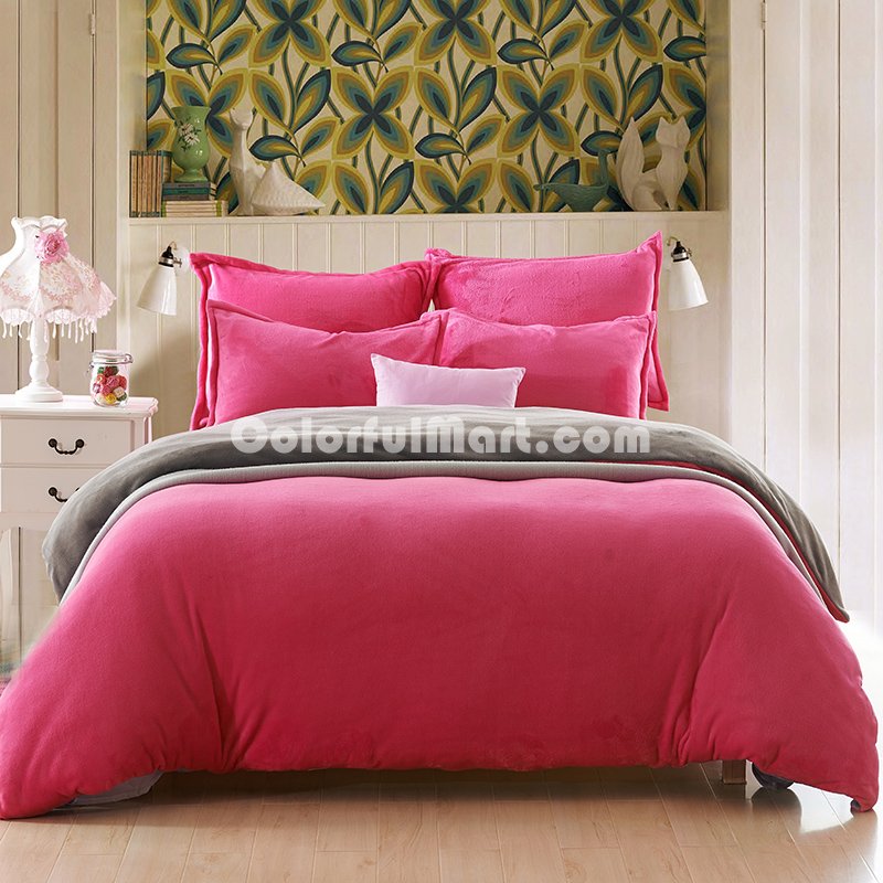 Rose And Silver Gray Flannel Bedding Winter Bedding - Click Image to Close