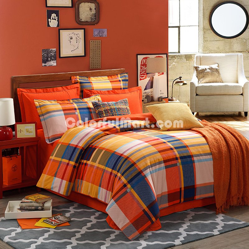 Cotillard Orange Tartan Bedding Stripes And Plaids Bedding Teen Bedding - Click Image to Close