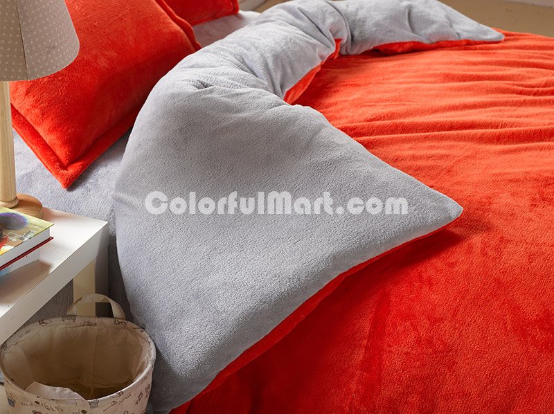 Orange And Silver Gray Coral Fleece Bedding Teen Bedding - Click Image to Close
