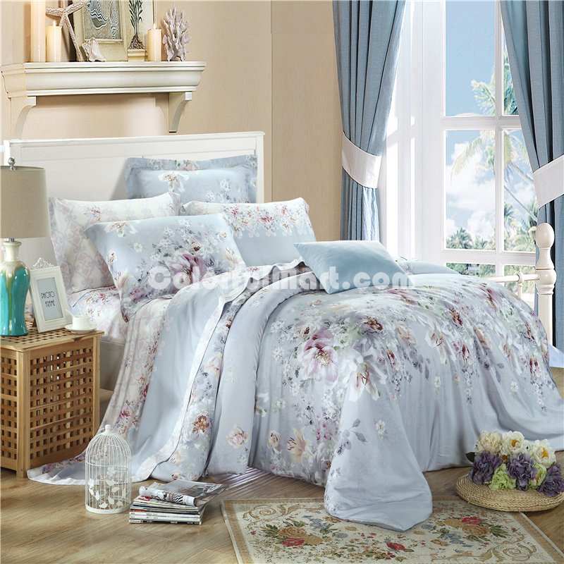 Pastel Blue Bedding Set Girls Bedding Floral Bedding Duvet Cover Pillow Sham Flat Sheet Gift Idea - Click Image to Close