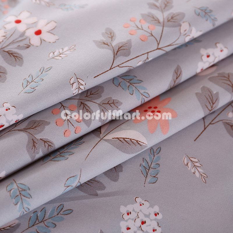 Wild Flowers Grey Bedding Set Duvet Cover Pillow Sham Flat Sheet Teen Kids Boys Girls Bedding - Click Image to Close