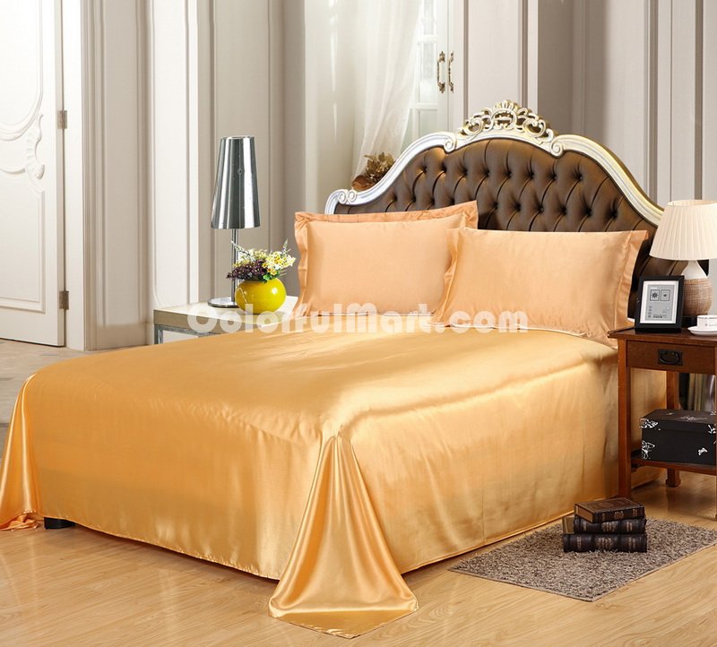Golden Silk Bedding Set Duvet Cover Silk Pillowcase Silk Sheet Luxury Bedding - Click Image to Close
