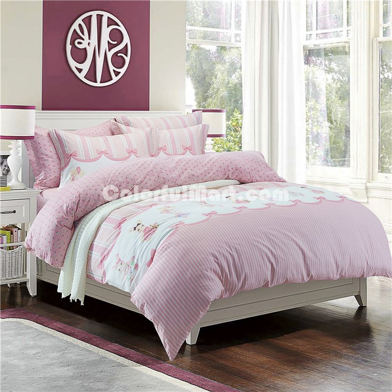 Bunny Pink Bedding Set Teen Bedding Dorm Bedding Bedding Collection Gift Idea - Click Image to Close