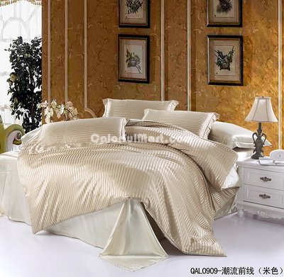 Beautiful Stripes Beige Silk Bedding Modern Bedding