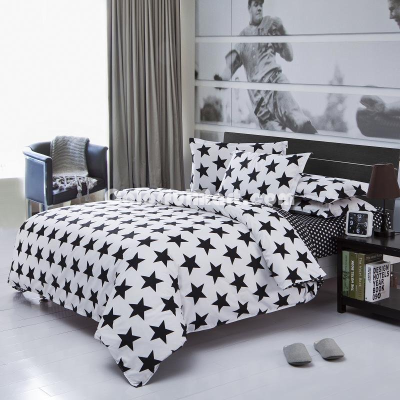 Stars Black White Bedding Set Duvet Cover Pillow Sham Flat Sheet Teen Kids Boys Girls Bedding - Click Image to Close