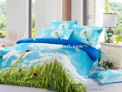 Dandelion Sky Blue Ladybug Bedding Set