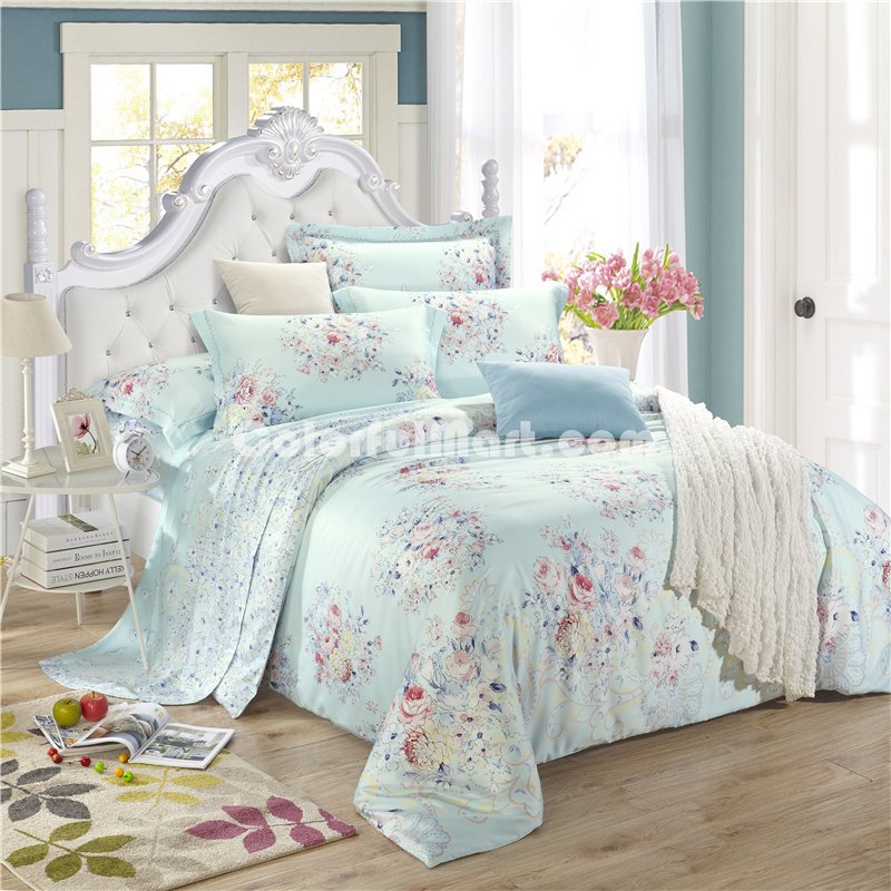 Open Country Blue Bedding Set Girls Bedding Floral Bedding Duvet Cover Pillow Sham Flat Sheet Gift Idea - Click Image to Close