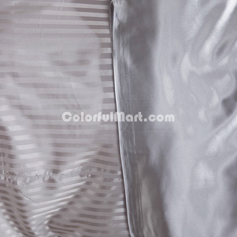 Trendy Stripe Silver Gray Duvet Cover Set Silk Bedding Luxury Bedding - Click Image to Close