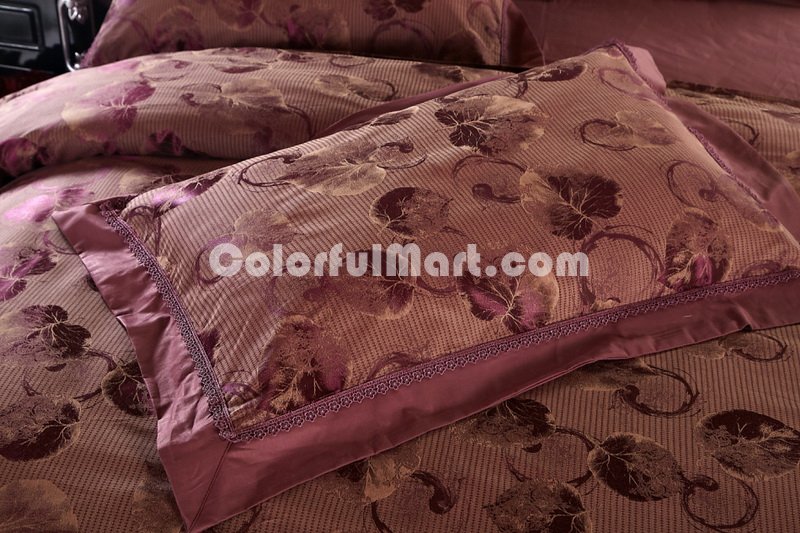 Leaves Dark Brown Luxury Bedding Wedding Bedding - Click Image to Close