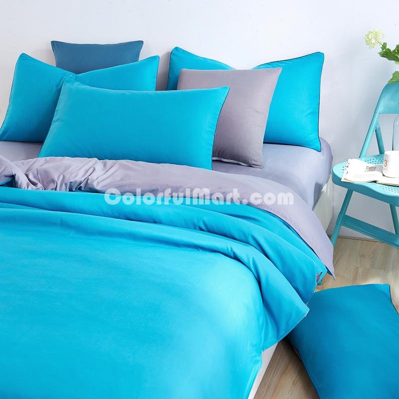 Grey Royal Blue Bedding Set Duvet Cover Pillow Sham Flat Sheet Teen Kids Boys Girls Bedding - Click Image to Close