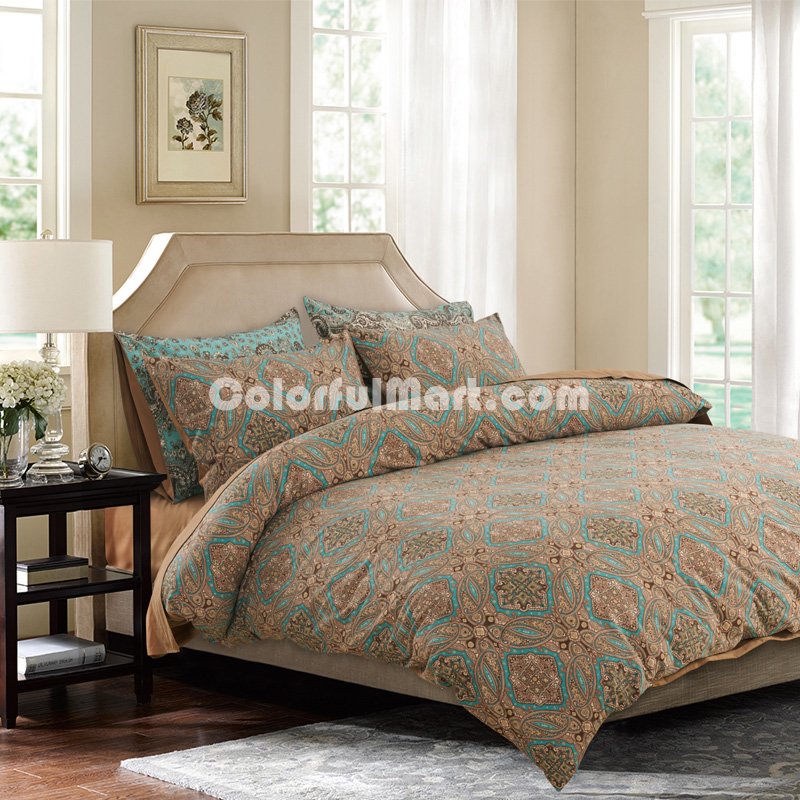 Lawrence Coffee Egyptian Cotton Bedding Luxury Bedding Duvet Cover Set - Click Image to Close