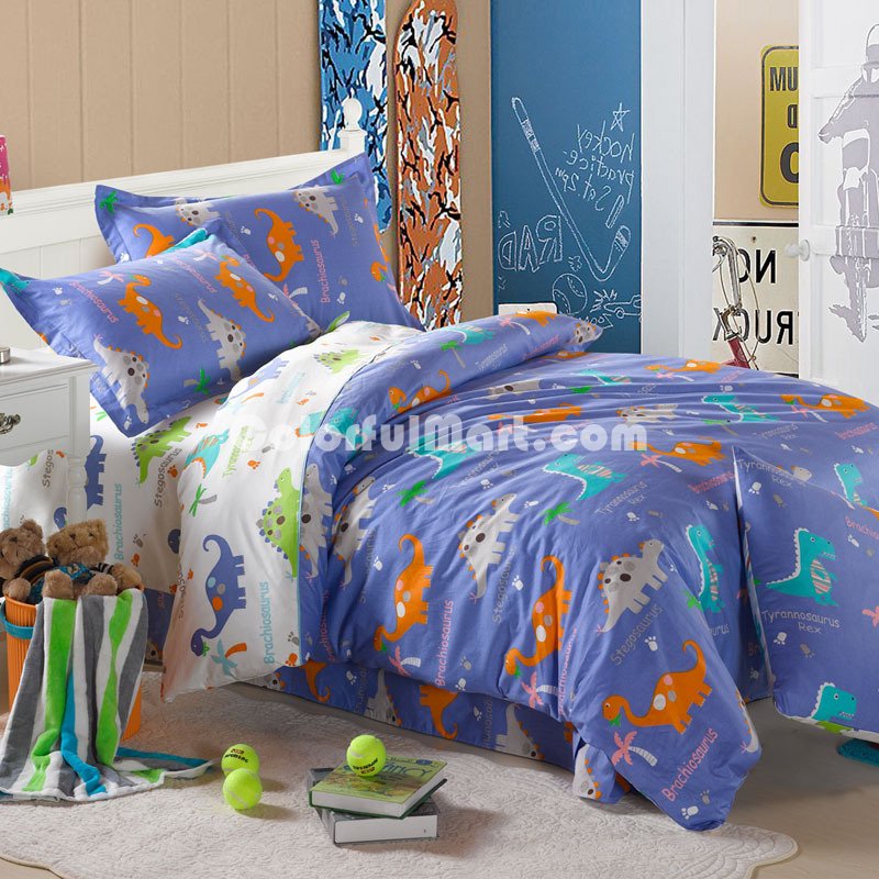 Happy Dinosaur Blue Dinosaur Bedding Set - Click Image to Close