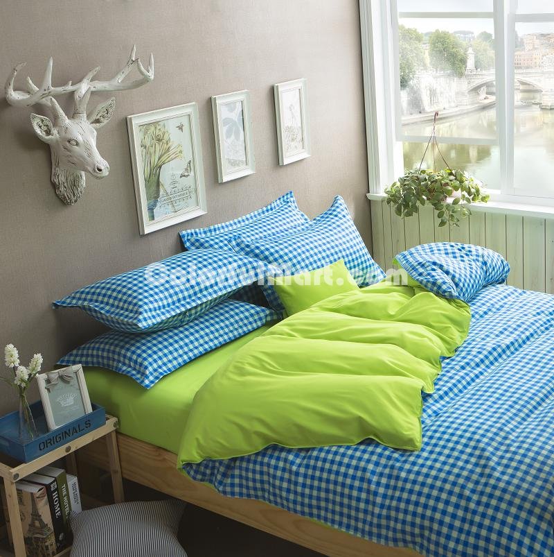 Plaids Blue Bedding Set Modern Bedding Cheap Bedding Discount Bedding Bed Sheet Pillow Sham Pillowcase Duvet Cover Set - Click Image to Close