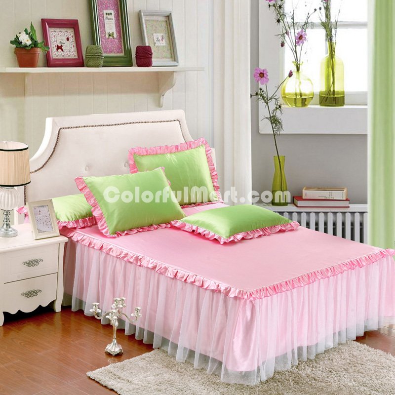 Green And Pink Silk Duvet Cover Set Teen Girl Bedding Princess Bedding Set Silk Bed Sheet Gift Idea - Click Image to Close