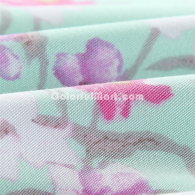 Interesting Flowers Green Bedding Set Girls Bedding Floral Bedding Duvet Cover Pillow Sham Flat Sheet Gift Idea - Click Image to Close