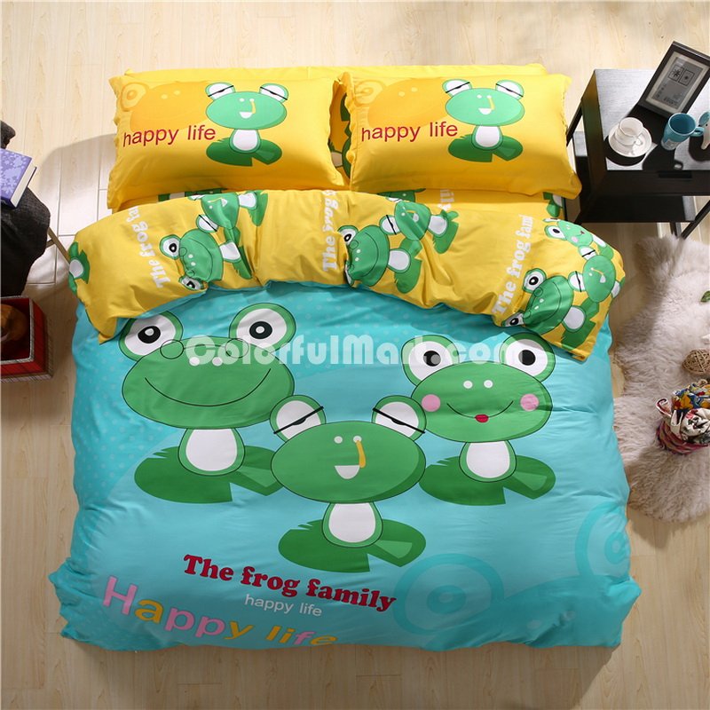 The Frog Family Blue Bedding Set Kids Bedding Duvet Cover Set Gift Idea - Click Image to Close