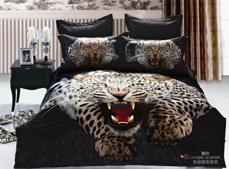 Snow Leopard Black Bedding Animal Print Bedding 3d Bedding Animal Duvet Cover Set - Click Image to Close