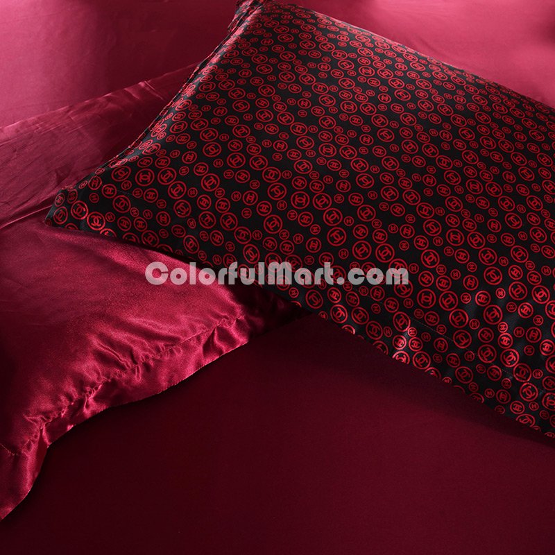 European And American Style Burgundy Bedding Silk Bedding - Click Image to Close
