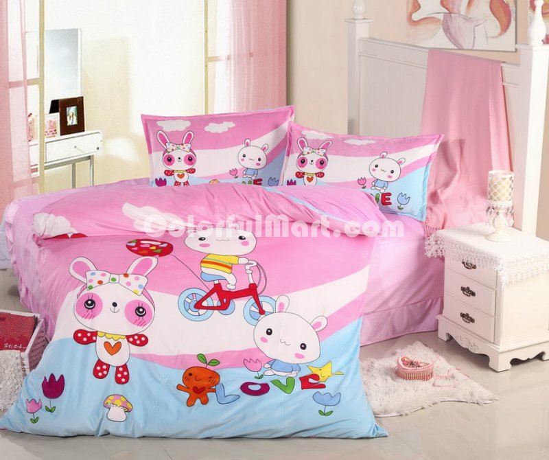 White Cloud Rabbits Pink Discount Kids Bedding Sets - Click Image to Close