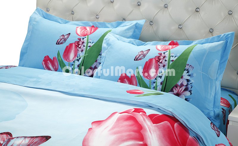 Tulip Sky Blue Bedding 3D Duvet Cover Set - Click Image to Close