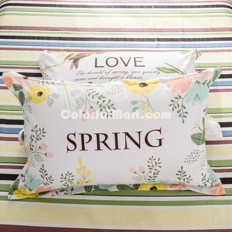 Love Spring Green 100% Cotton 4 Pieces Bedding Set Duvet Cover Pillow Shams Fitted Sheet - Click Image to Close