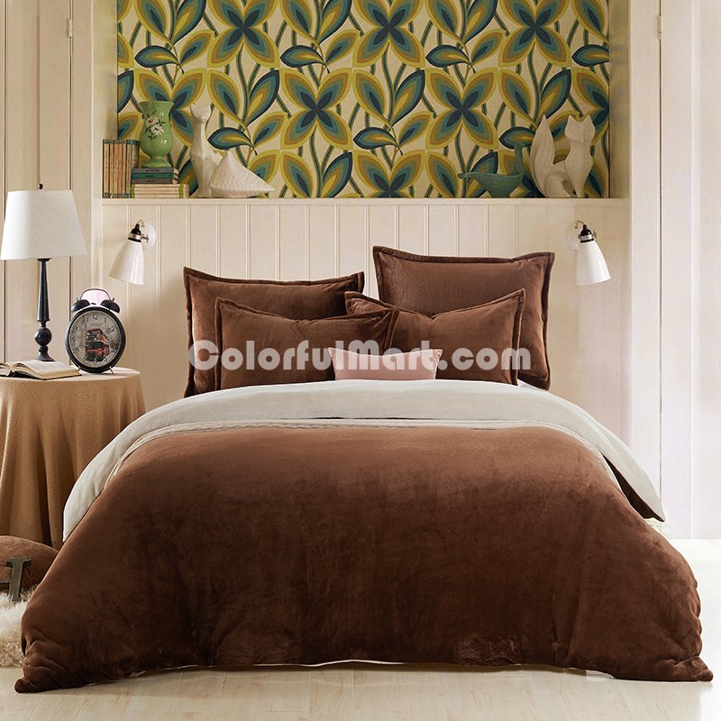 Coffee And Beige Flannel Bedding Winter Bedding - Click Image to Close