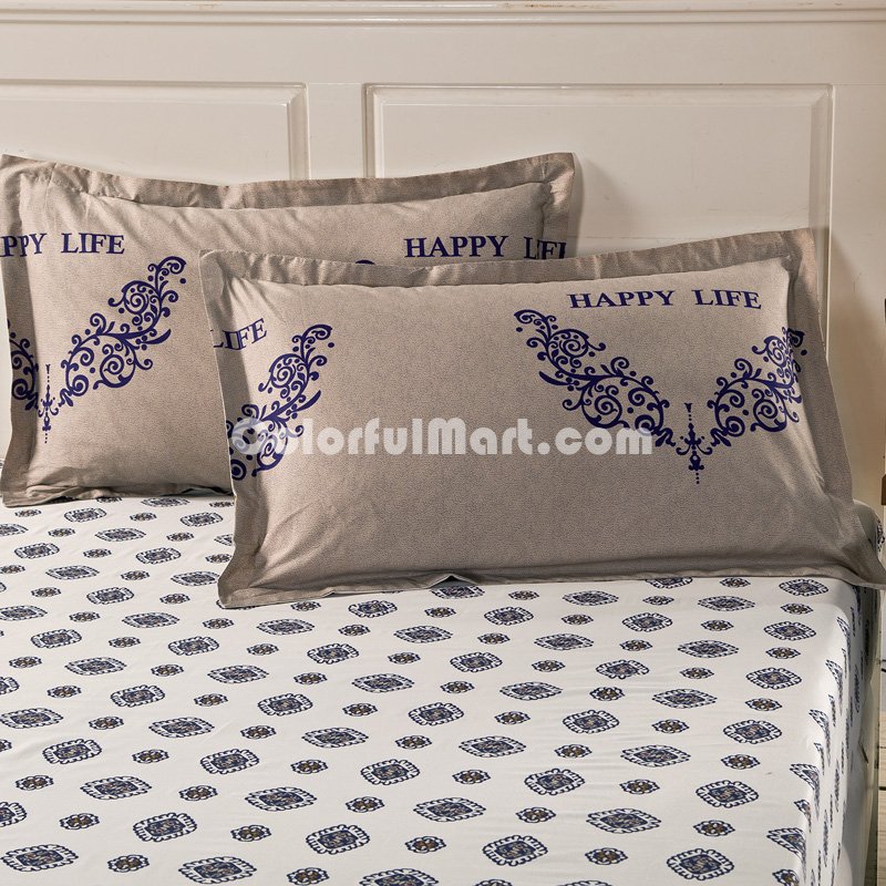 Happy Life Grey 100% Cotton Luxury Bedding Set Kids Bedding Duvet Cover Pillowcases Fitted Sheet - Click Image to Close