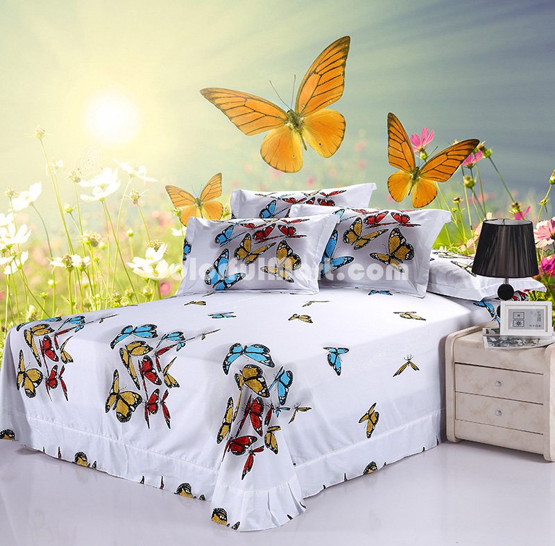 Gift Ideas Butterflies White Bedding Sets Teen Bedding Dorm Bedding Duvet Cover Sets 3D Bedding Animal Print Bedding - Click Image to Close