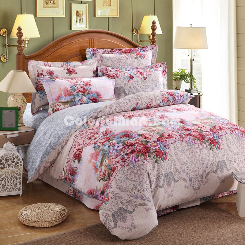 Dreamland Floral Beige Bedding Set Modern Bedding Collection Floral Bedding Stripe And Plaid Bedding Christmas Gift Idea - Click Image to Close