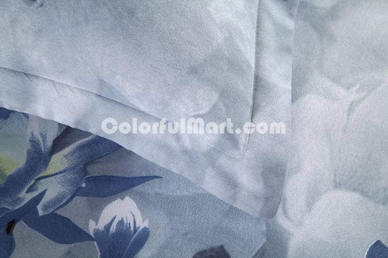 Magnolia Flower Blue Grey Bedding 3D Duvet Cover Set - Click Image to Close