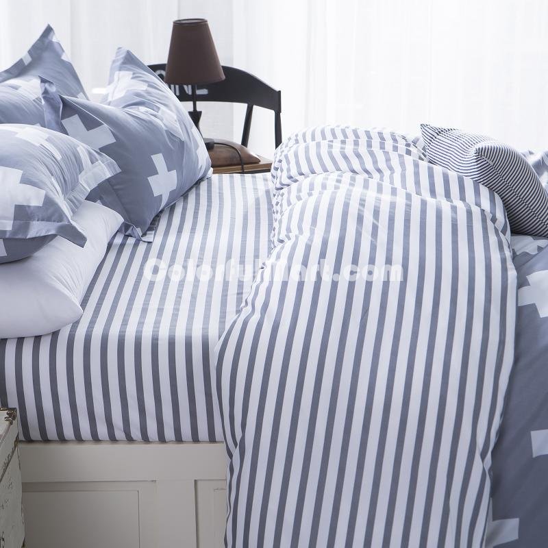 Plus Signs Grey Bedding Set Duvet Cover Pillow Sham Flat Sheet Teen Kids Boys Girls Bedding - Click Image to Close