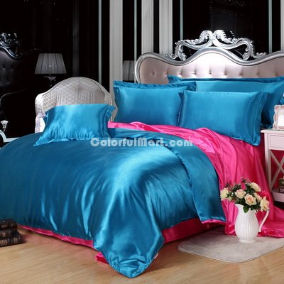 Lake Blue And Rose Silk Bedding Set Duvet Cover Silk Pillowcase Silk Sheet Luxury Bedding