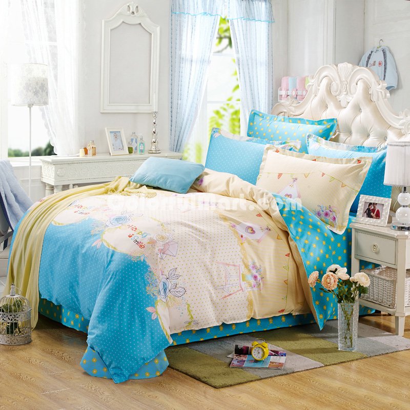 Happy Smile Blue Bedding Set Kids Bedding Teen Bedding Duvet Cover Set Gift Idea - Click Image to Close