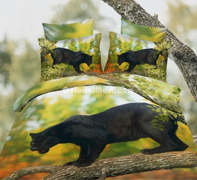 Panther On The Tree Green 3d Bedding Luxury Bedding