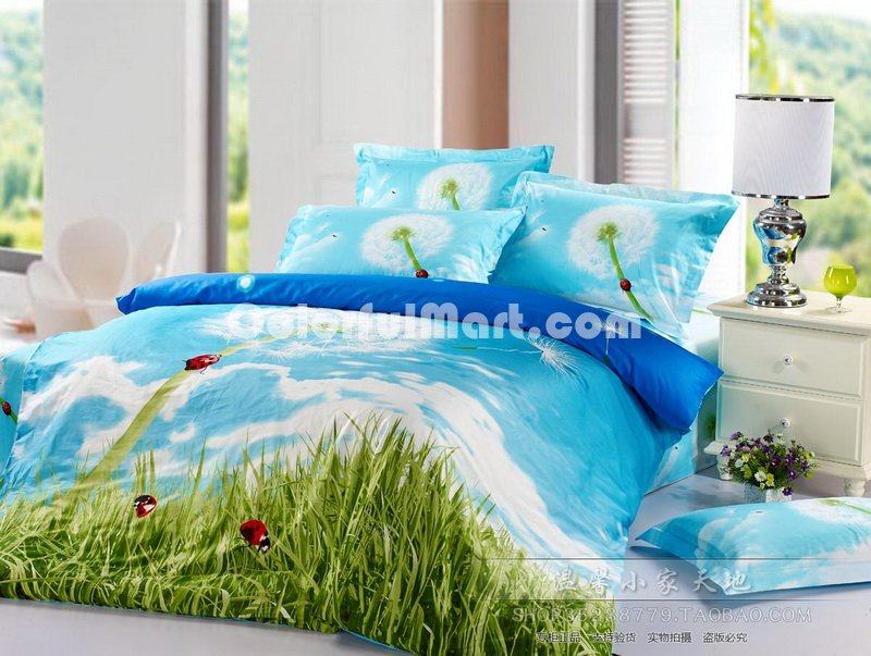 Dandelion Sky Blue Ladybug Bedding Set - Click Image to Close